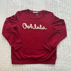 Jubylee “Ooh La La” Crewneck Sweatshirt Women’s Size M/L Red Chenille Letter